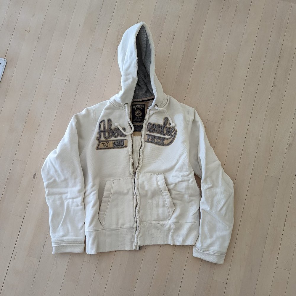 White Abercrombie & Fitch Zip Up Hoodie